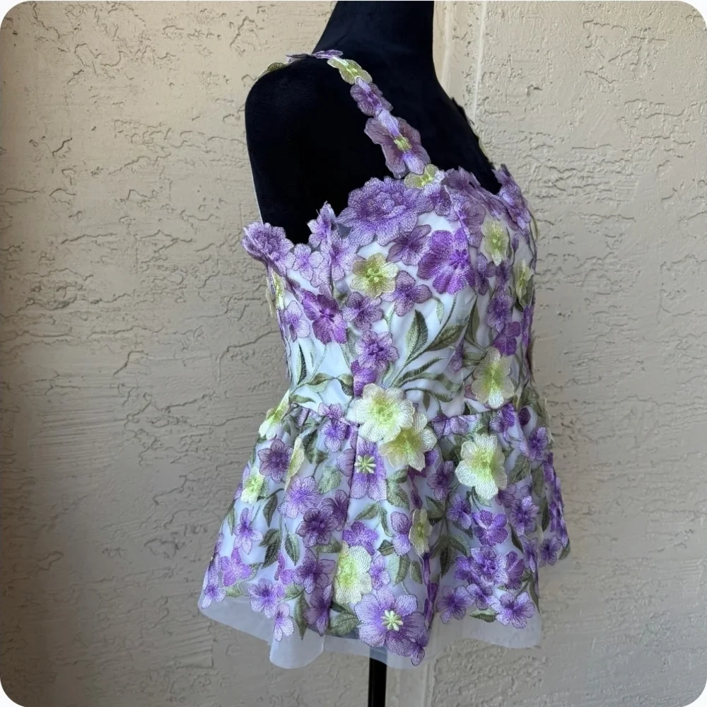 Muse Floral Peplum Tank Top in Purple and Lime - Picture 10 of 11